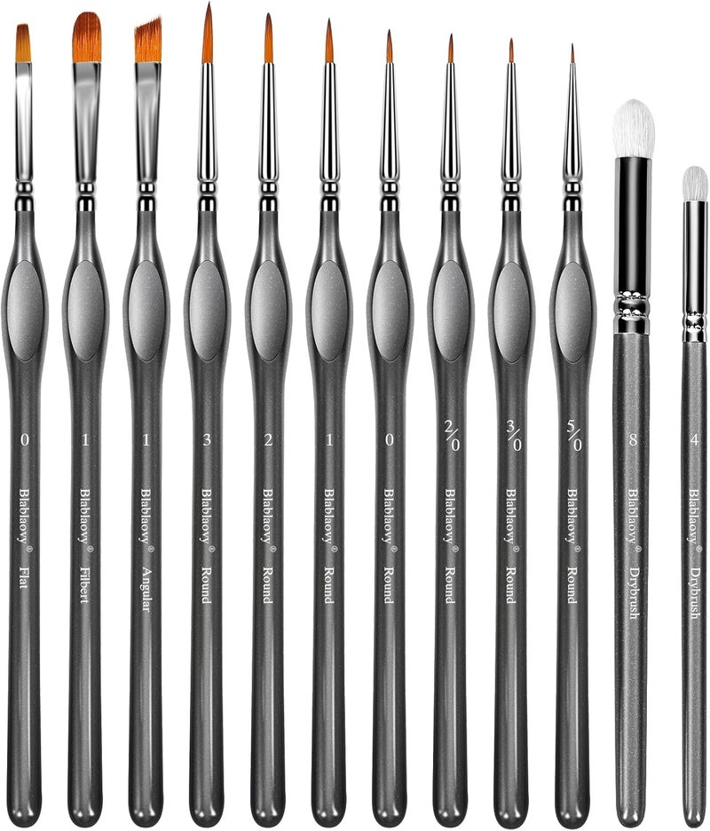 Blablaovy 12pcs Miniature Paint Brushes Drybrush Set, Detail Paint Brushes for Acrylics, Watercolor, Figurines Model, Face Painting, Piant by Number Kit for Adults - Triangular Handles (Grey) - Image 1